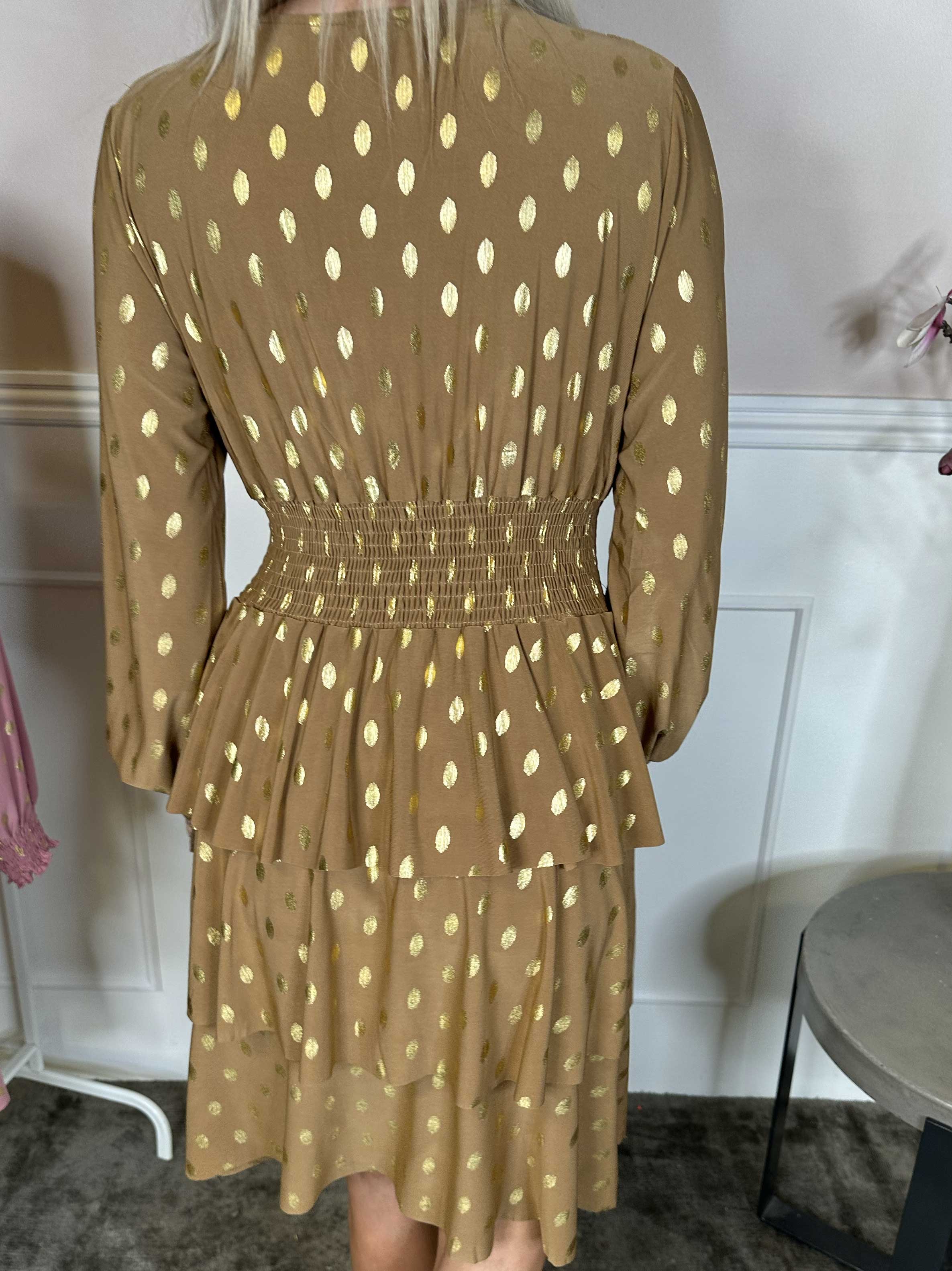 Pams Gold Dot Frills - Söt klänning med resår och volanger